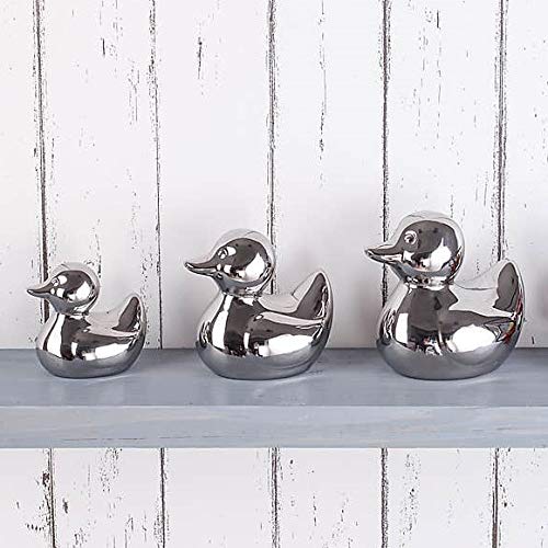 Stylish Set of 3 Silver Ceramic Ducks in a chrome silver finish, fantastic accent for any home and excellent gift for family and friends
