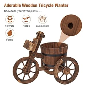 Kinbor outdoor planters rustic barrel planter wooden planters outdoor tricycle planter wagon planters for outdoor plants  urban country home decor