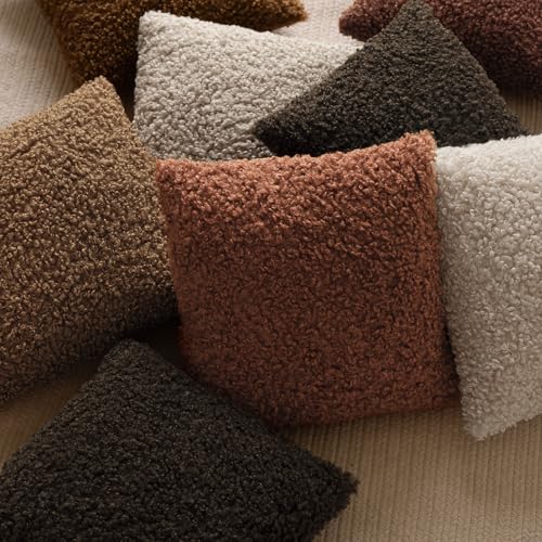 Image of Foindtower Set of 2 Curly Teddy Wool Pillow Covers Decorative Boucle Textured Lumbar Throw Pillow Faux Fur Sherpa Pillowcases Sheepskin Fuzzy Cushion Case for Sofa Bedroom Car 12 inchx20 inch Dark Brown