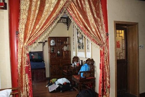 Luxurious Red Silk Brocade Fabric with Striking Metallic Gold Accents - 44 Inches Wide, Perfect for Elegant Attire and Home Décor 6 Luxurious Red Silk Brocade Fabric with Striking Metallic Gold Accents - 44 Inches Wide, Perfect for Elegant Attire and Home Décor - Image 5