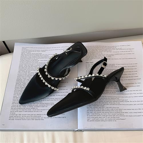 Fashion Rhinestone Slingback Kitten Heels Sandals for Women Close Pointed Toe Ankle Strap Pumps Patent Leather Low Heels with Buckle Dress Shoes for Dating Party Working Wedding2