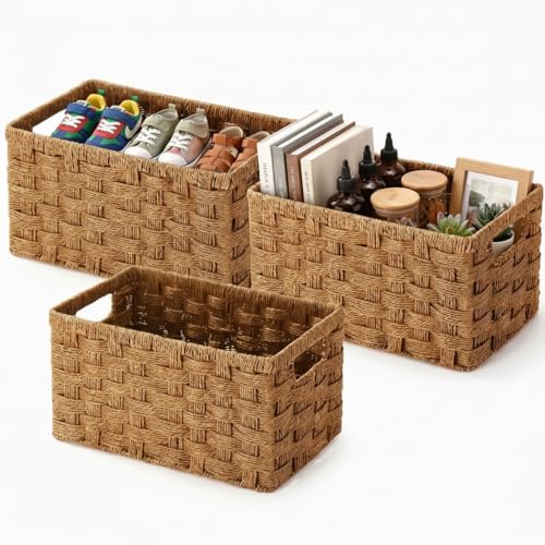 Briwooody 3 Pcs Wicker Basket for Organizing Woven Pantry Baskets Storage Baskets for...