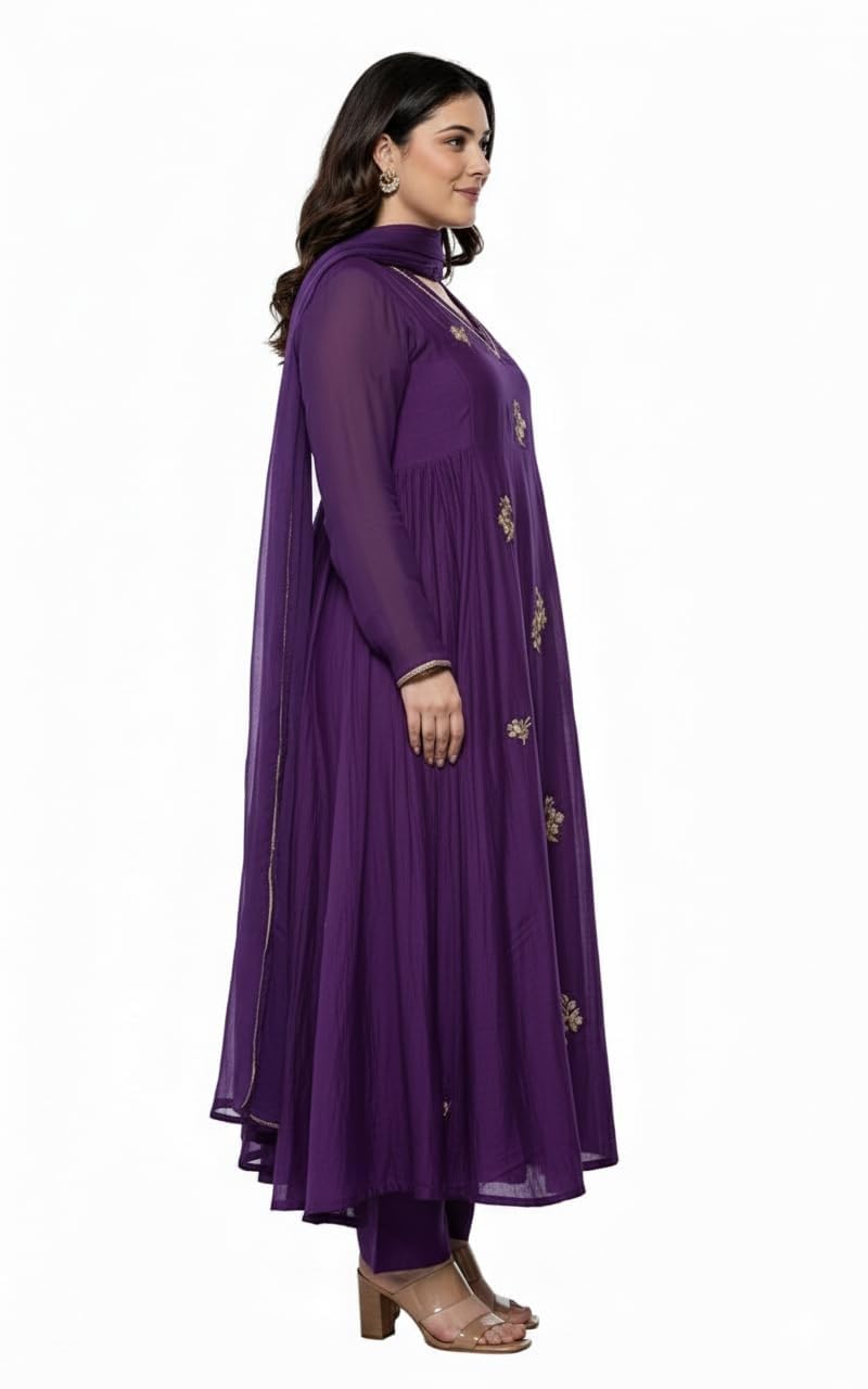 Anarkali Kurta-Set für Damen mit Dupatta-Stickerei, lang, ausgestelltes Salwar-Anzugkleid