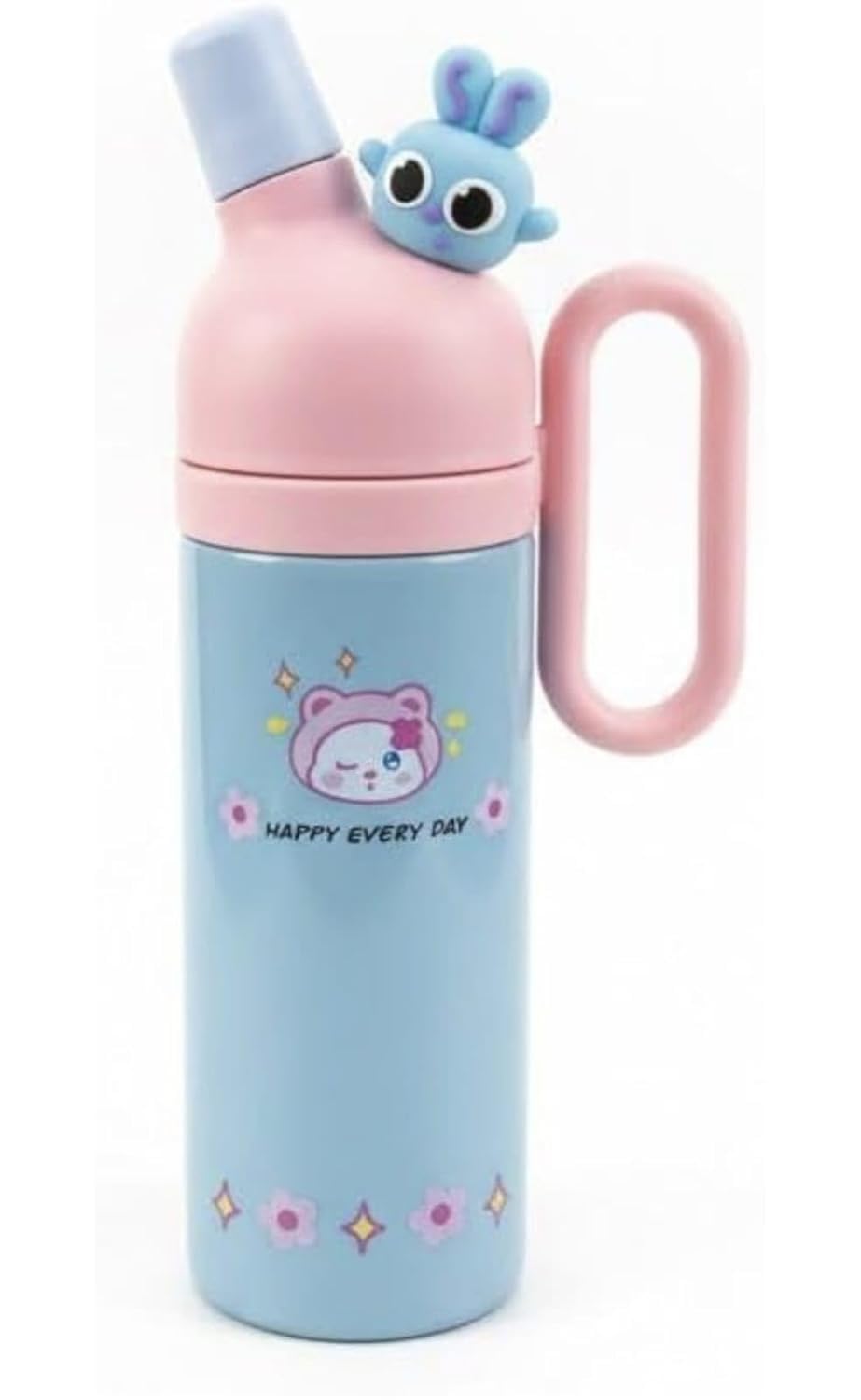 Cute Cartoon Water Bottle with Handle – 800 Ml Happy Every Day Theme Reusable Drinking Cup for Kids, Girls & Teens, Leakproof BPA-Free Portable Bottle for School, Outdoor Use (Blue_)-image-29