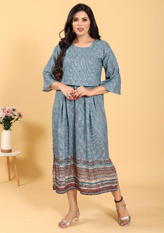 Image of RITIJYA Zipless Feeding Kurtis & Dresses for Women | Zipless Maternity Wear Gown Pregnancy Dress for Nursing Mothers | Viscose Rayon | Stylish & Comfortable | S to 4XL | Washable & Durable