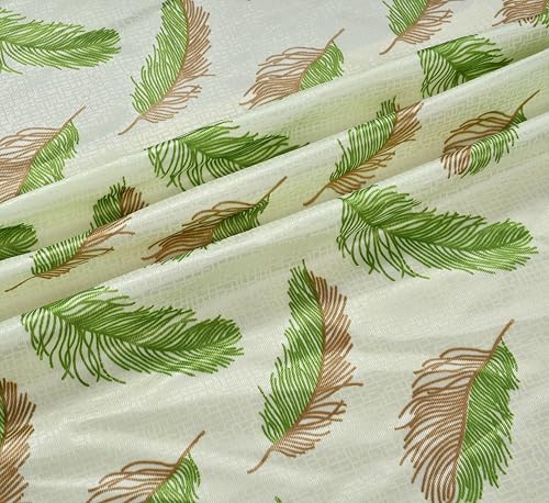 Image of Yarnis Feather Printed Light-Filtering Curtains 6 Feet Long Set of 2 for Window Living Room, Green, Parda