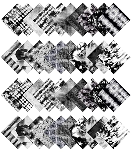Soimoi Tie Dye Print Precut 5-inch Cotton Fabric Quilting Squares Charm Pack DIY Patchwork Sewing Craft- Black