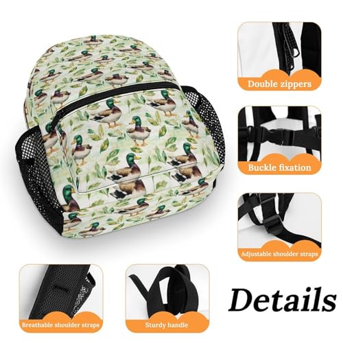 Mallard Duck 13 Inch Backpack Lightweight Double Shoulder Bag with Zippers Unisex Daypack3