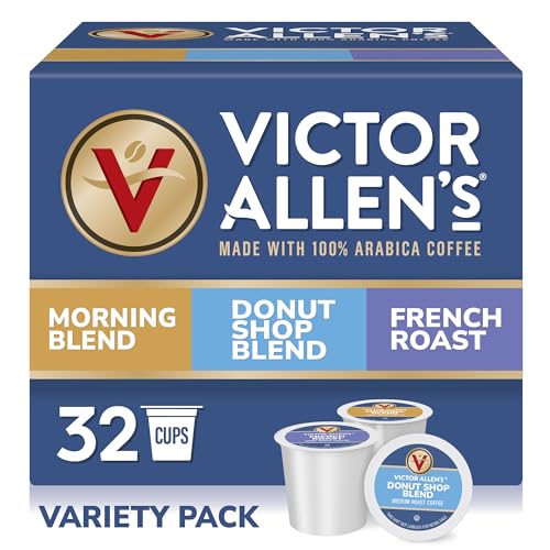 Image of Victor Allen's Coffee Variety Pack (Morning Blend, Donut Shop Blend, and French Roast), 32 Count, Single Serve Coffee Pods for Keurig K-Cup Brewers