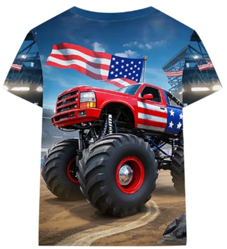 Boys 4th of July Shirt American Flag Tshirt for Kids USA Flag Outfits Toddler Patriotic Tee Monster Truck Top T-Shirt 3-10T2
