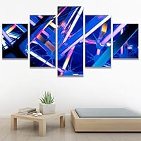 SIGNWIN 5 Panel Canvas Wall Art Modern Art Abstract Closeup Geometric Lights Mixed Media Modern Multicolor for Home Decorations Ready to Hang - 60