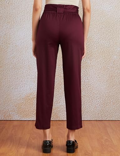 Image of Amazon Brand - Symbol Women's Tapered Paper Bag Trousers (High Rise Ankle Length | with Self Fabric Belt) (Available in Plus Sizes)