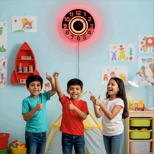 Image of 12 Inch Acrylic Modern Neon Wall Clock with LED Backlight | Night Lamp Neon Clock with Clear Visible Numbers for Home,Bedroom,Office Decor | Light Off Show Black Numbers New (Red)