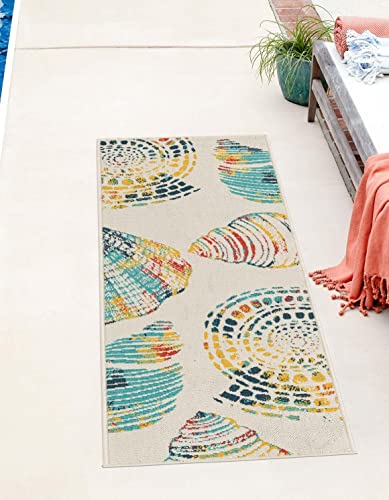 Unique Loom Outdoor Coastal Collection Area Rug - Bodrum (2' x 8' Runner, Multi/ Navy Blue)