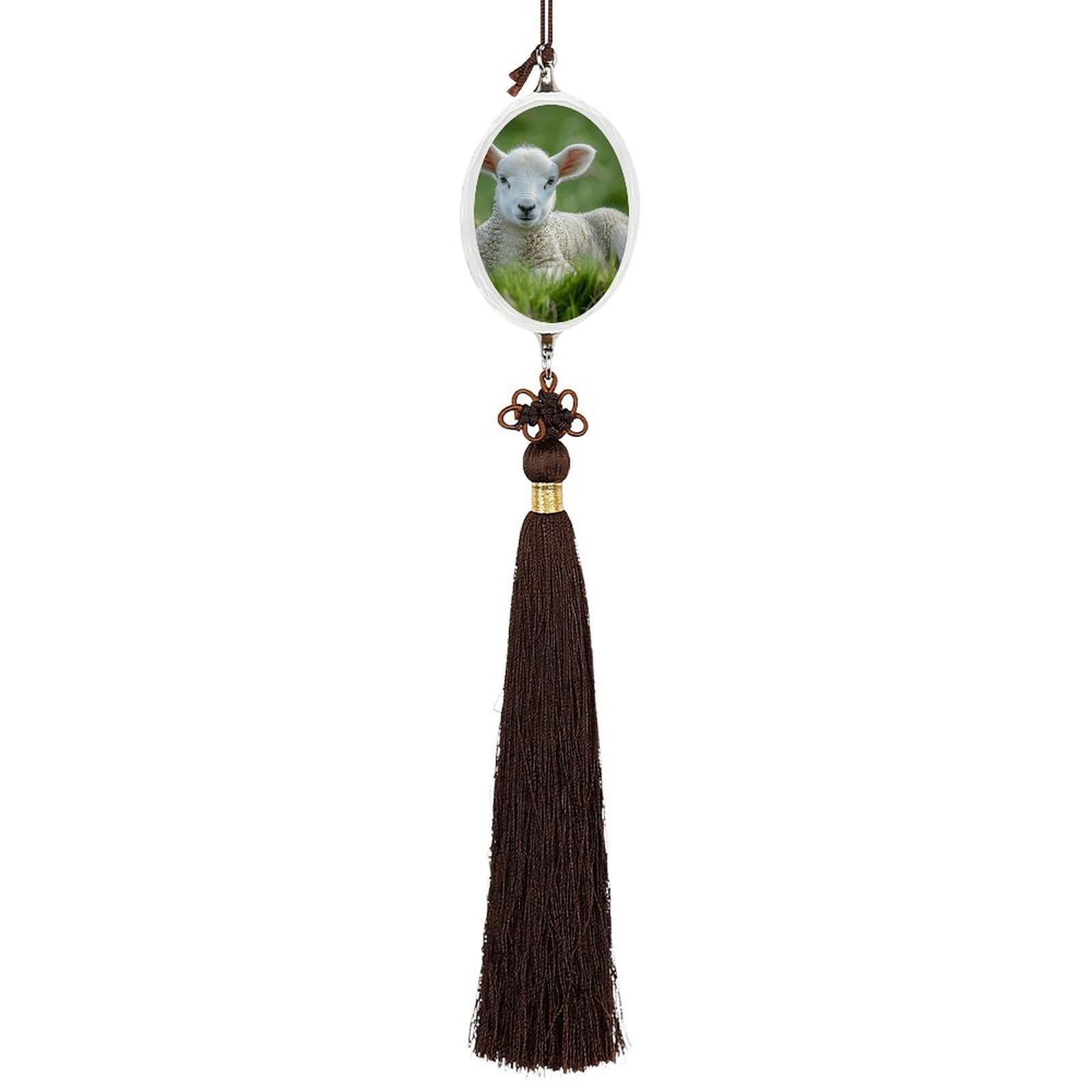 Crystal Car Pendant Charms Ellipse Crystal Rear View Mirror Charms Lying on The Grass Auto Hanging Interior Ornament Pendant Car Interior Accessories for Women Men Auto Decor