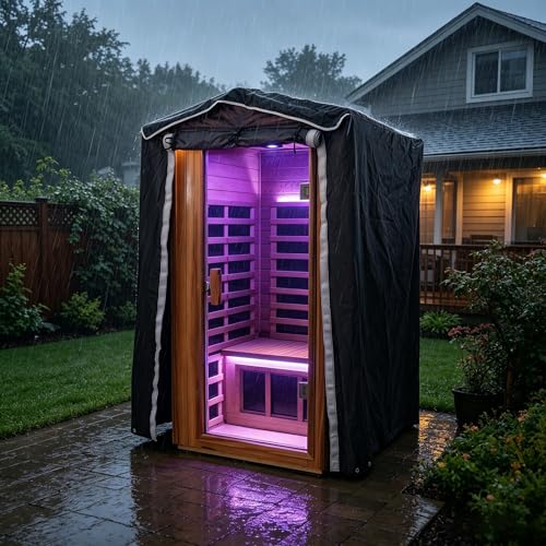 Image of LTCCDSS Outdoor Sauna Cover, 1-Person Waterproof Sauna Protector | 3-Layer Oxford Cloth, Hook & Loop Roll-Up Door, Heat Retention Dust Cover, Fits Up to 45.7 * 39.4 * 79.5 Inch Hillside Roof Sauna