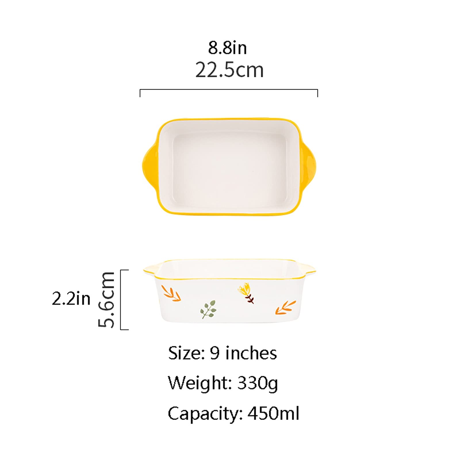 Fuente para Hornear Cerámica de 2 piezas, conjunto de platos para hornear, plato de cazuela rectangular, sartenes para hornear, cacerolas lasañas profundas para cocinar cena de pastel, cocina, 9 pulga