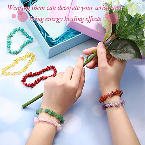 Hicarer 15 Pieces Crystal Bracelets Set Natural Gemstone Stretch Bracelets Spiritual Healing Crystals Summer Beach Jewelry Irregular Chips Bracelet for Women Gifts4