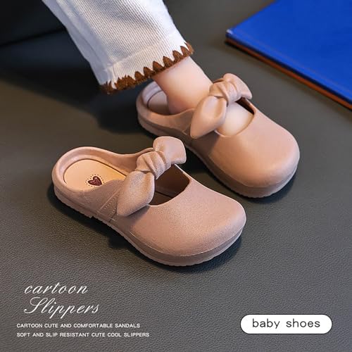 Kids Little Girls Flat Mules Bow Slip On Loafers Slides Sandals Leather Closed Toe Indoor Outdoor Walking Slippers2