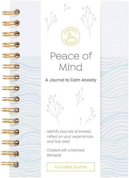 Promptly Journals, Peace of Mind A Journal to Calm Anxiety Aquamarine Bue, Linen/Leatherette | Anxiety Relief | Mental Health Journal | Anxiety Self-Help Journal | Anxiety Coping Journal