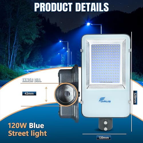 Image of Forus 120W LED Street Light with Clamp, IP66 Waterproof Outdoor LED Street Light, High Lumen 14400lm Blue, Aluminium Body for Road, Parking Lot, Garden & Industrial Outdoor Lighting (1 Pc)