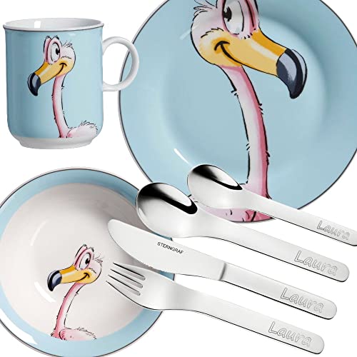 Sterngraf Kinderset Flamingo 7tlg. mit Gravur