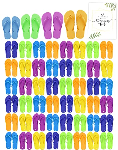 48 Pairs Flip Flops - Includes Sign, Bulk Wedding Reception Favor, Beach Pool Party Soft Sole Wholesale Case