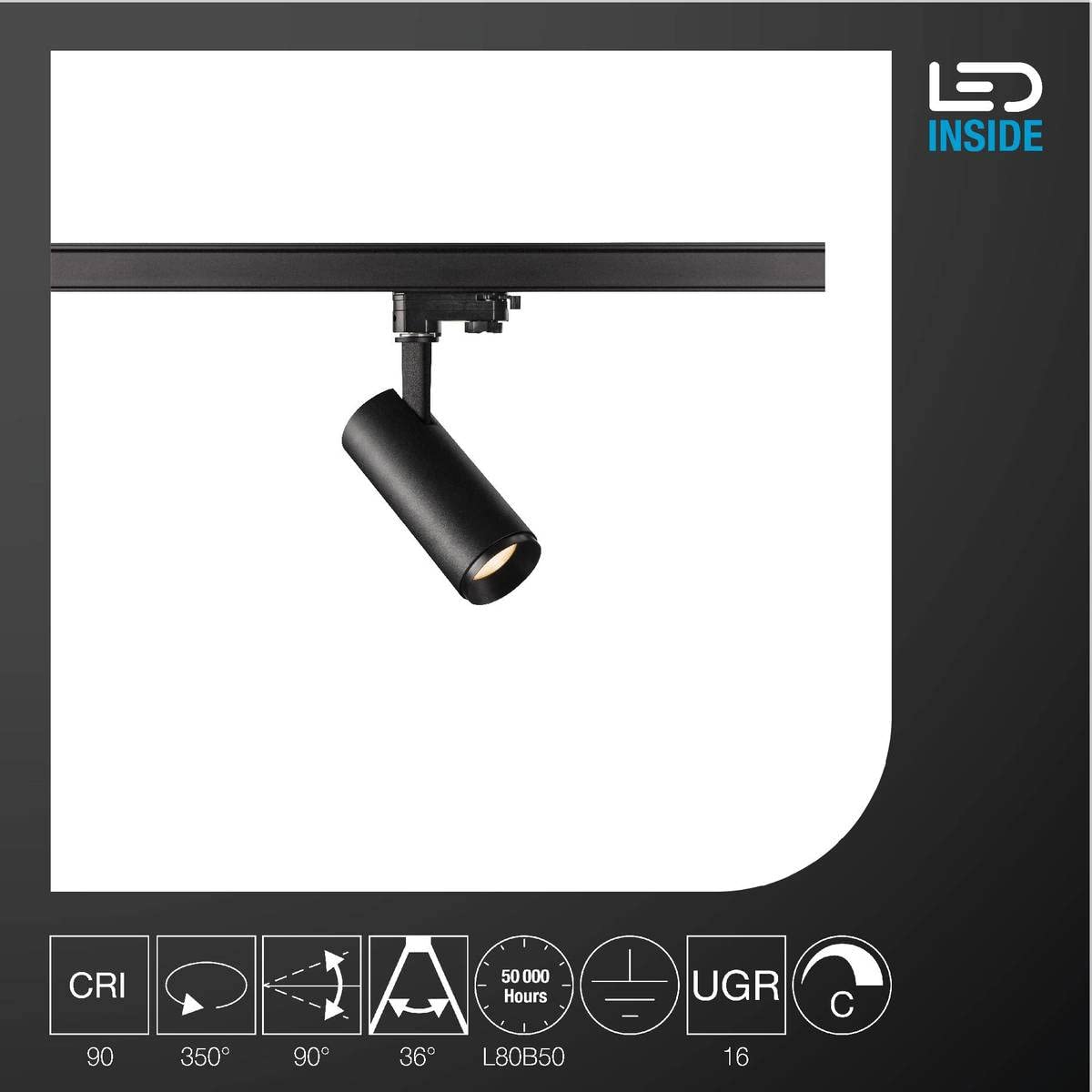 SLV NUMINOS® PHASE S LED 3-Phasen-Strahler 2700K 10.42W 985lm schwarz dimmbar 36Grad