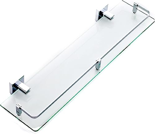 erddcbb Estante de vidrio para baño, estante de baño, estante de vidrio templado montado en la pared con barandilla de acero inoxidable SUS304