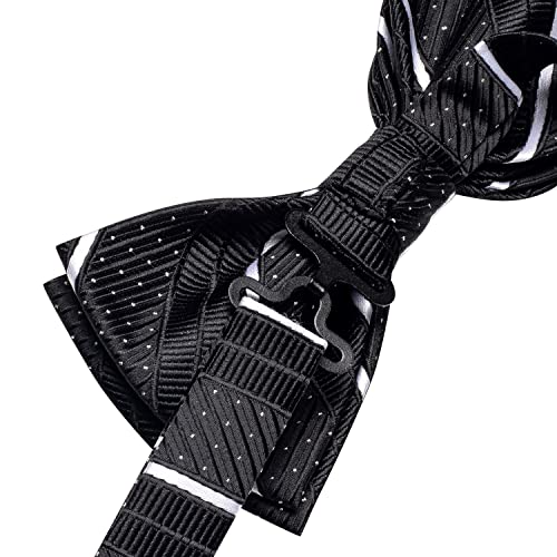 Image of Hi-Tie Bow Ties for Men Pre-Tied Pocket Square with Cufflinks Mens Bowtie Sets for Wedding Formal Party