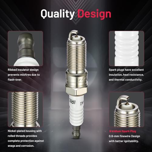 Image of BDFHYK Set of 4 Iridium Spark Plug Compatible with Jaguar XF,Compatible with Mazda 3 MX-5 Miata 6 CX-7,Fiesta Focus Edge Explorer Taurus,1.6L 2.0L 2.3L L4 Engine Replacement for 6509 LTR6IX-11 XP5263