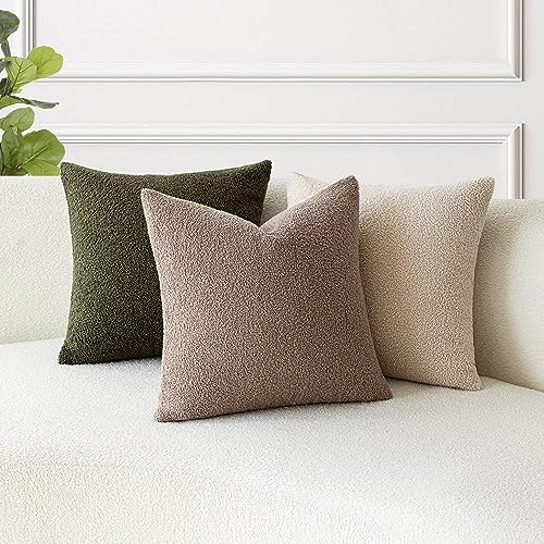 Image of Foindtower Pack of 2, Curly Faux Fur Decorative Throw Pillow Covers Soft Neutral Plush Cushion Case with Zipper Cozy Modern Pillowcase for Home Living Room Couch Bed Sofa 20 x 20 Inch, Chocolate