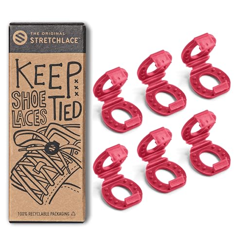 THE ORIGINAL STRETCHLACE Shoelace Knot Clip Shoe Lace Clip That Lock Knots in Place for Running Sports and Everyday Wear Red