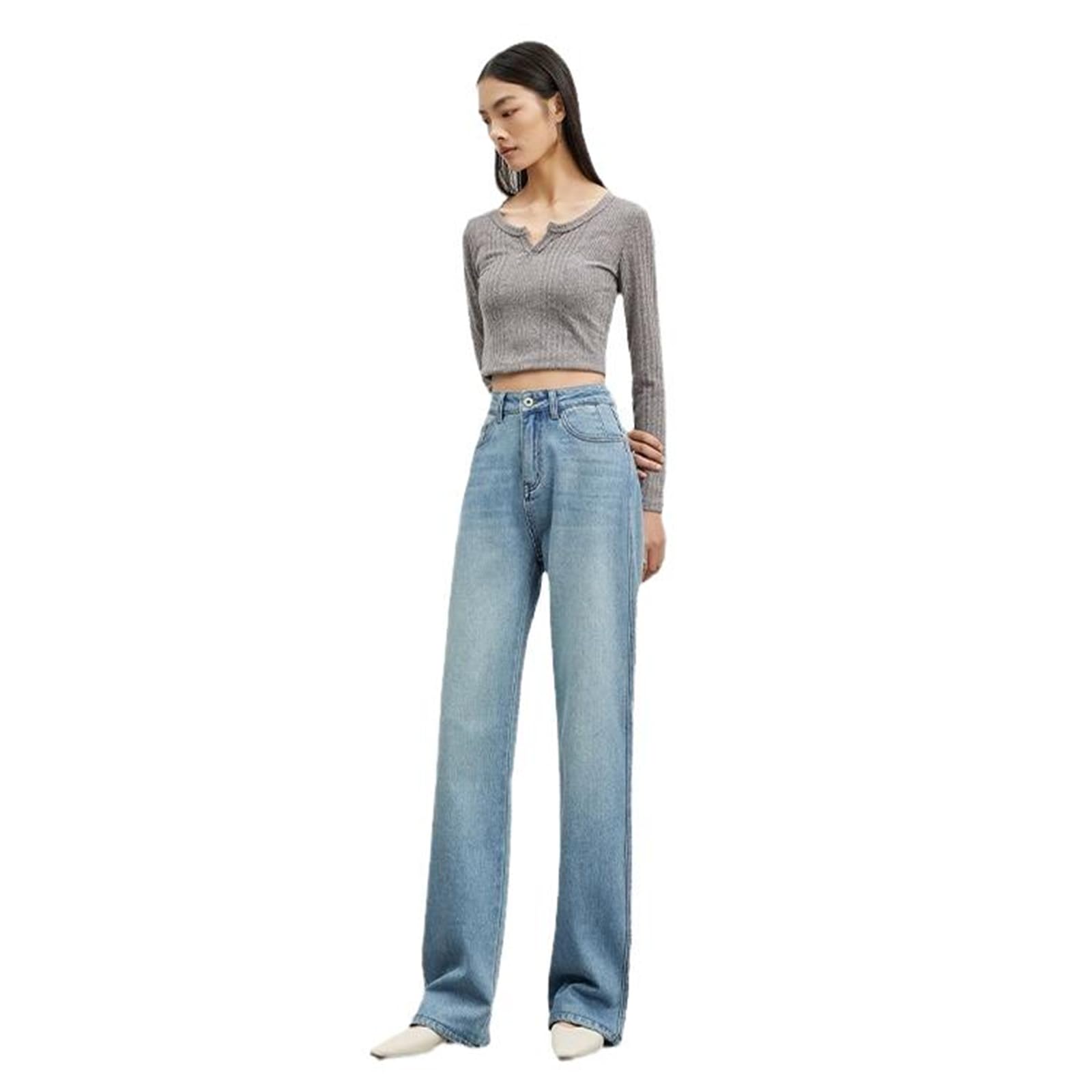 Jeans de Cintura Alta para Mujer, Primavera, Pantalones Anchos de Pierna Recta.