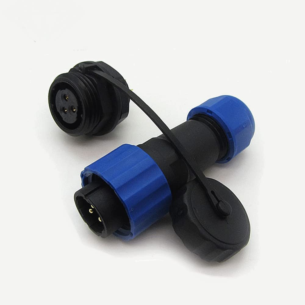 Elecbee Aviation Cable Circular Connector, SP17 3 Pin Waterproof & Dustproof Male Plug Female Circular Socket IP68 Solar Industrial Connector Plug with Cap for Outdoor Industrial Devices Power Signal