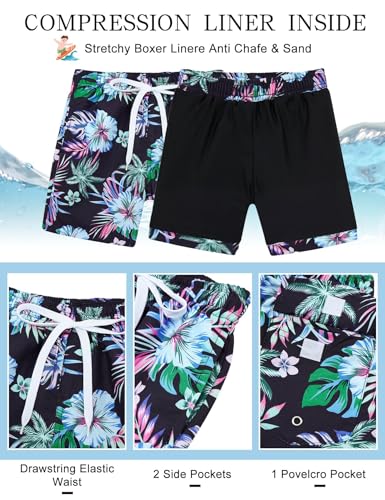 Image of UNICOMIDEA Boys Hawaiian Outfits Tropical Print Button Down Shirt + Swim Trunks 2 Piece Sets for 5-12T Kids