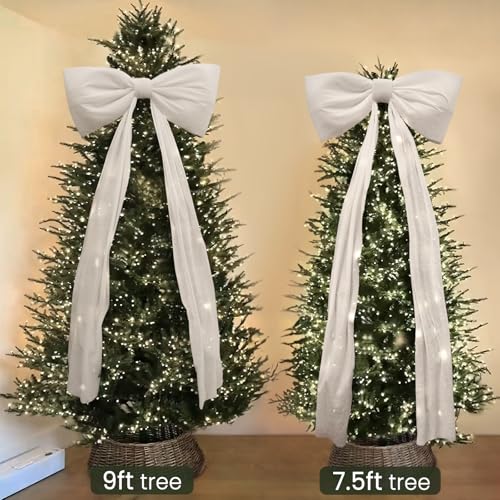 Christmas Decorations - 6 Ft Big Christmas Bows for Christmas Tree - Giant White Velvet Bow for Tree Topper Window Mantle Wall Door Decor - Indoor Home Room Party Hanging Xmas Decoration by ORIENTAL CHERRY - Image 2