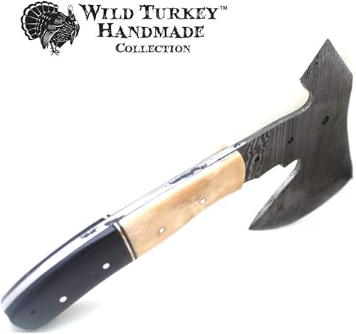 Miniatura 4 de Wild Turkey Handmade Damascus Steel Collection - Hacha de hoja fija de 9 pulgadas con funda de cuero incluida