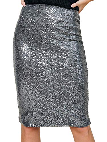 Anna-Kaci Women's High Waist Sparkly Sequins Midi Skirt Pencil Cocktail Party Skirt
