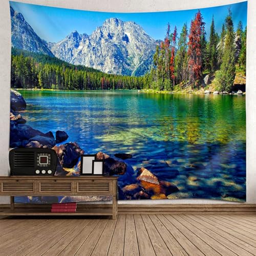 Tapiz de tela de montañas y lagos que transforma la decoración de la habitación infantil