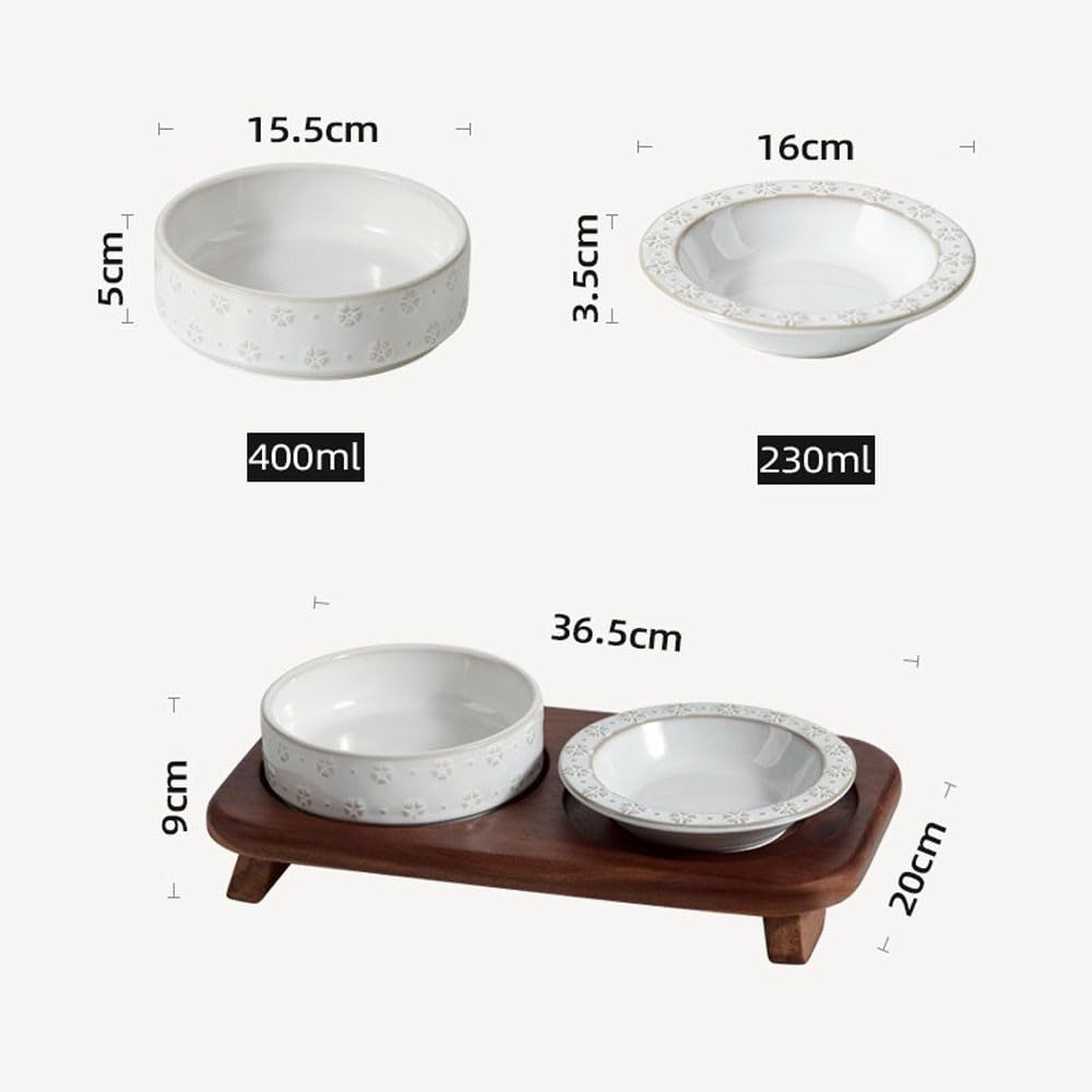 Ciotola for Animali Domestici, Ciotola for Gatti in Ceramica con Motivo in Rilievo con Base in Legno(B)