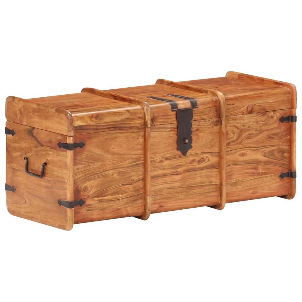 Baúl de madera maciza de acacia 90 x 40 x 40 cm con tapa con cerradura y asas laterales como banco y espacio de almacenamiento para dormitorio, salón, pasillo, rústico, vintage