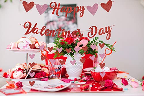 Image of FestikoHappy Valentines Day Banner, Red Glittery Valentines Day Party Decorations, Valentines Day Garland, Valentines Photo Props, Heart Decorations, Wedding Anniversary Party, Valentines Day