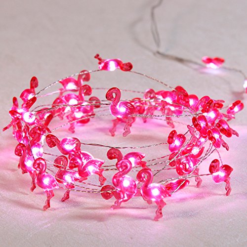 Impress Life Pink Flamingo Party String Lights Decoration, 10 Ft 40 Led Tropical Themed Fairy Light Silver Wire Remote Summer Birthday Bedroom Beach Wedding Diy Wreathe Christmas Tree Ornamental #TOP5