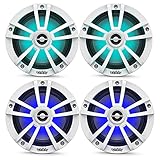 2 Pairs (QTY 4) of OEM Replacement 6.5' 2-Way Coaxial Marine Audio Multi-Element Boat Speakers with Multi-Color RGB Lighting Option (White)