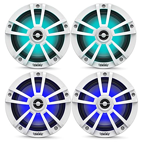2 Pairs (QTY 4) of OEM Replacement 6.5  2-Way Coaxial Marine Audio Multi-Element Boat Speakers with Multi-Color RGB Lighting Option (White)
