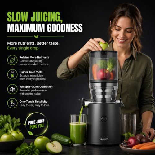Image of Hurom H320 Cold Press Juicer | Ultra Low Pulp | Slow Juicer | Hopper Fits Whole Produce | Ultra Quiet Motor | Easy Assembly | Cold Press Masticating Juicer, 15 Years Warranty