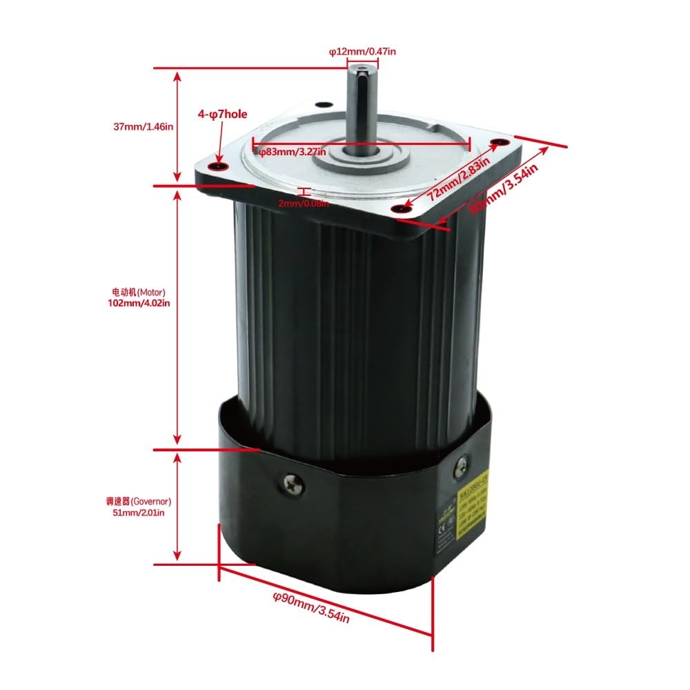 1 moteur asynchrone monophasé 120 W, 110 V/220 V, engrenage, arbre de 15 mm, 5 à 1400 tr/min, 50/60 Hz(110v,186 RPM)