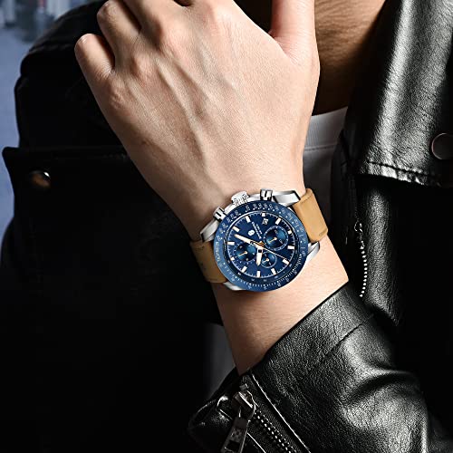 Image of BENYAR Men's Watches Chronograph Watch for Men Multifunction Black Waterproof Sport Fashion Quartz Wristwatches Calendar with Stainless Steel Strap
