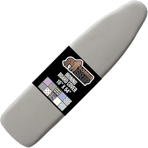 The Original GORILLA GRIP Ironing Board Cover and Pad, Silicone Coating, Thick Scorch Resistant Padding, Heavy Duty Iron Covers Standard Boards, Hook and Loop Fastener Strap, Silver, 15x54